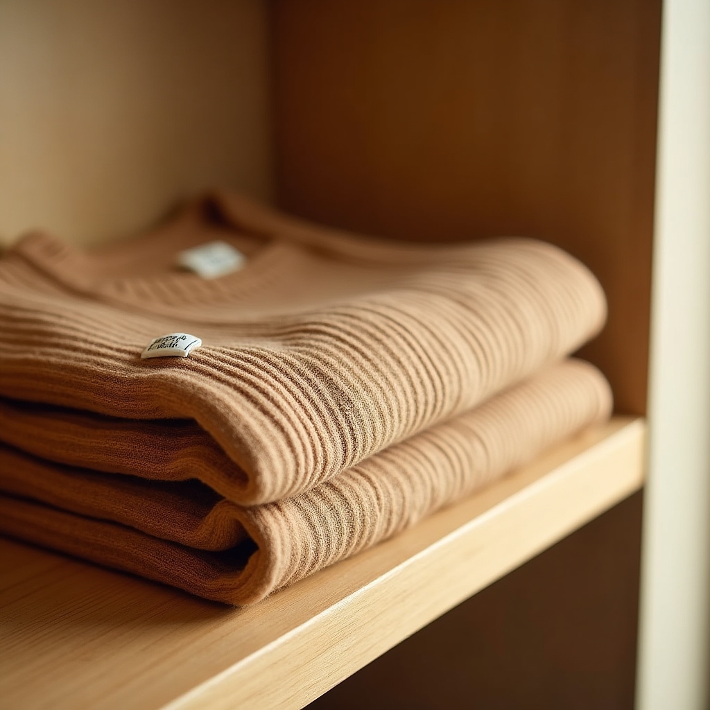 Neatly folded dress with care label visible, soft studio lighting on neutral background